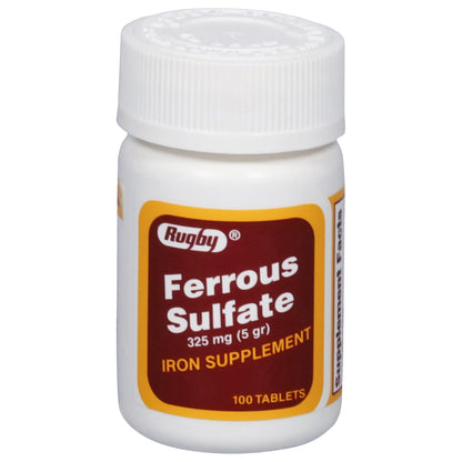 Rugby Ferrous Sulfate 325mg Tablets – Iron Supplement for Women & Men | 100 Count (1 Pack)