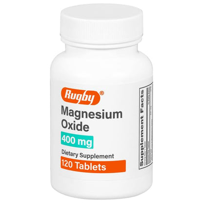 Rugby Magnesium Oxide 400 mg Tablets | Gluten-Free Dietary Supplement | 120 Count