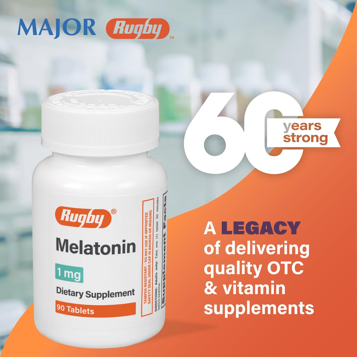Rugby Melatonin 1mg Tablets - Dietary Supplement - 90 Count