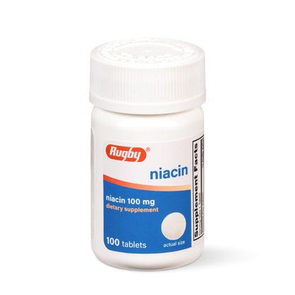 Rugby Niacin 100mg – Niacin Tablets with Calcium (Dietary Supplement, 100 Count)