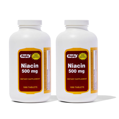 Rugby Niacin 500mg – Vitamin B3 Supplement for Men and Women (1,000 Tablets, 2-Pack) | Rugby Laboratories