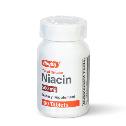 Rugby Timed-Release Niacin 500mg with Calcium – 100 Tablets | Energy, Metabolism & Circulation