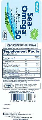 Rugby Sea-Omega Omega-3 Fish Oil 1000mg, 50 Softgels Pack of 3