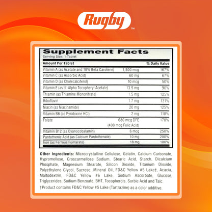Rugby Tab-A-Vite Multivitamin with Iron & Beta-Carotene | Daily Multivitamin
