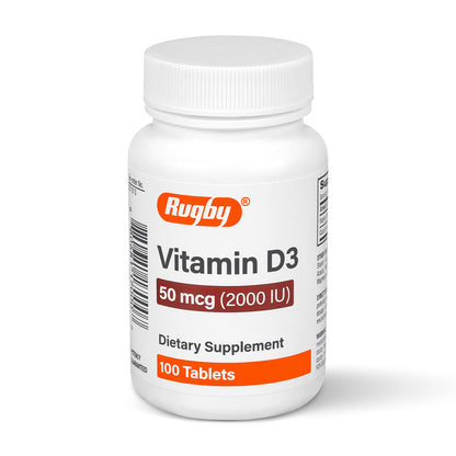 Rugby Vitamin D3 2000 IU (50 mcg) – Gluten-Free Daily Vitamin D3 for Immune, Bone & Teeth Health | 100 Tablets