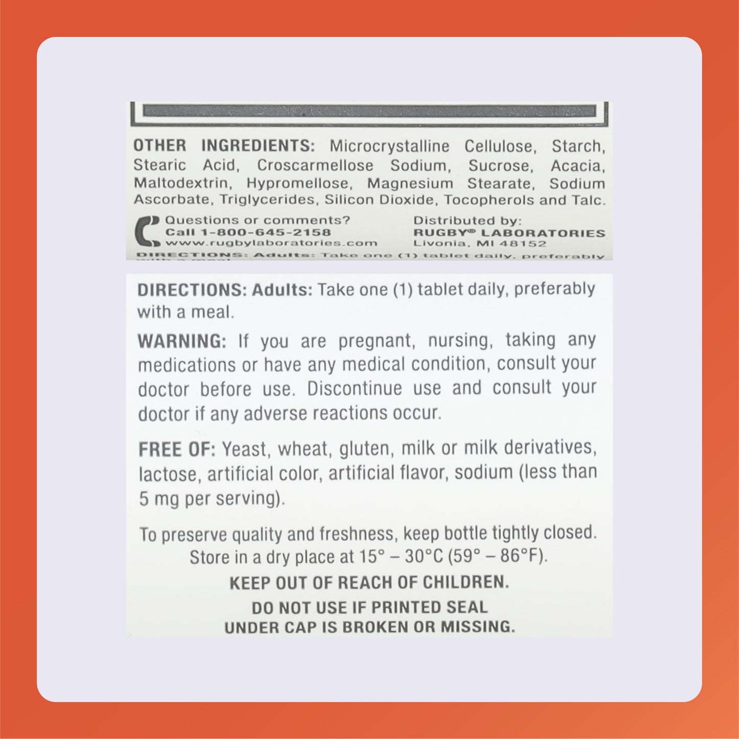 Rugby Vitamin D3 1000 IU (25 mcg) – 100 Tablets | Dietary Supplement