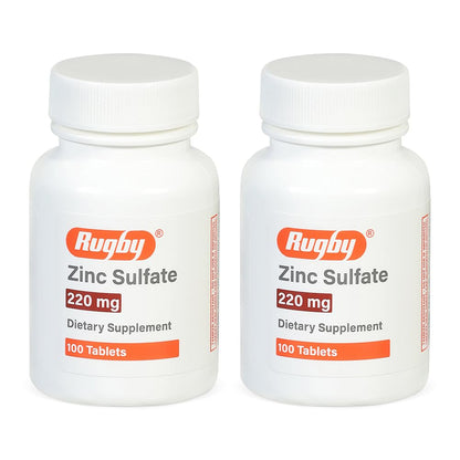 Rugby Zinc Sulfate 220 mg Tablets – 100 Count (2 Pack) – Dietary Supplement