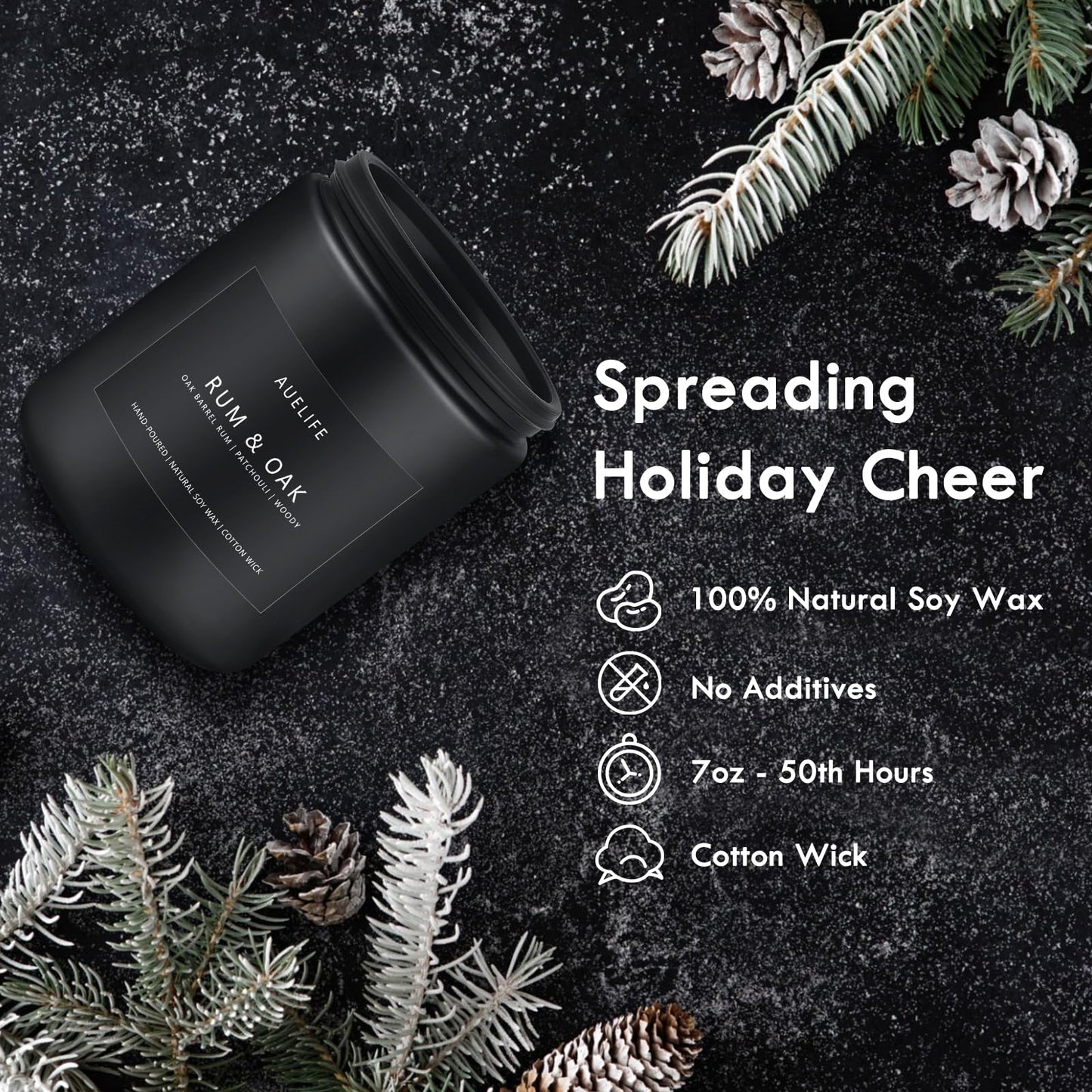 Rum & Oak Candle - Masculine Soy Candle in Black Jar (7oz)