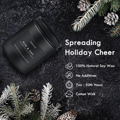 Rum & Oak Candle - Masculine Soy Candle in Black Jar (7oz)