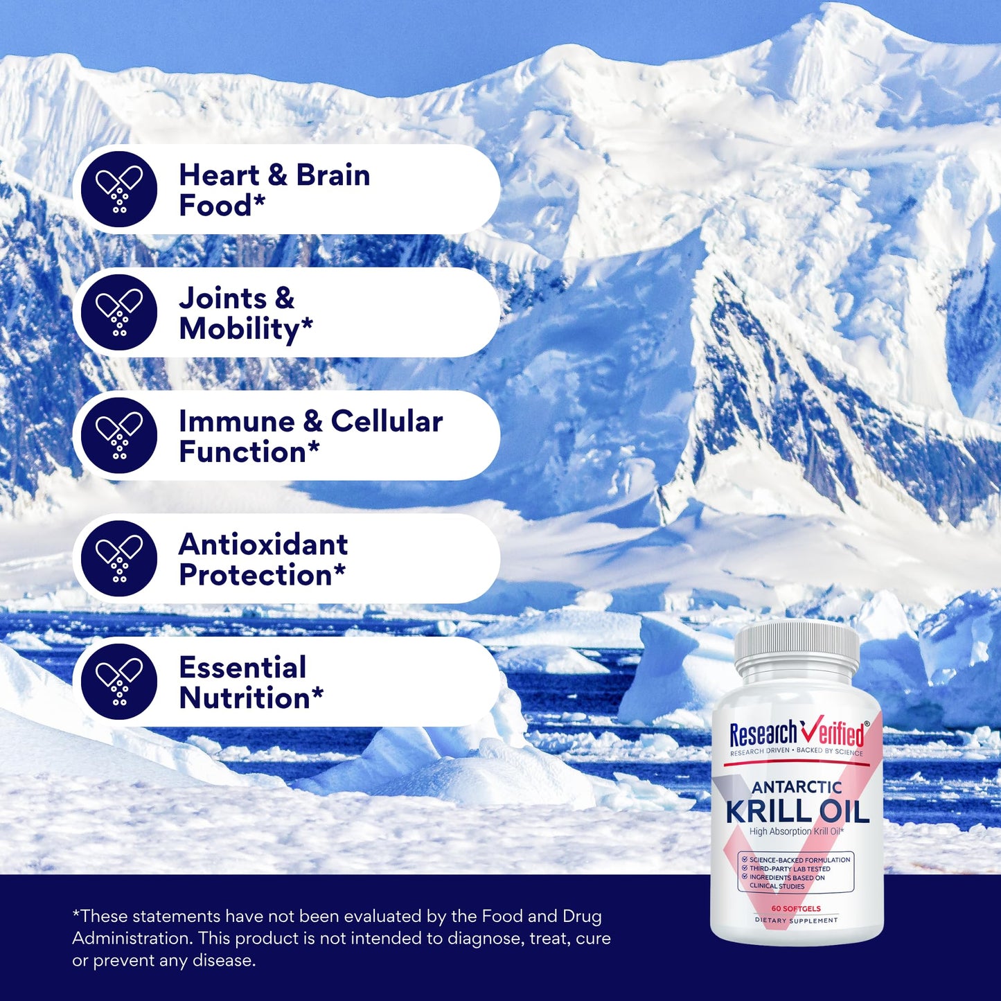 Research Verified Antarctic Krill Oil 2000mg - 360 Softgels - 6 Month Supply - Made in USA | Heart & Brain Support