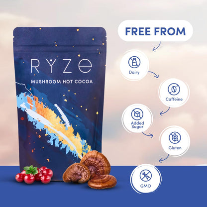 RYZE SUPERFOODS Mushroom Hot Cocoa with Melatonin Sleep Support – Keto Cocoa Powder, 20 Servings