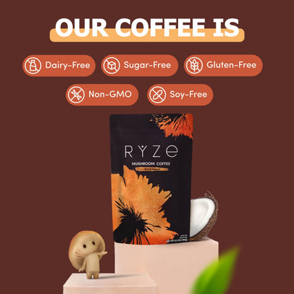RYZE Mushroom Coffee Dark Roast – 6 Adaptogenic Mushrooms + Prebiotic, 30 Servings