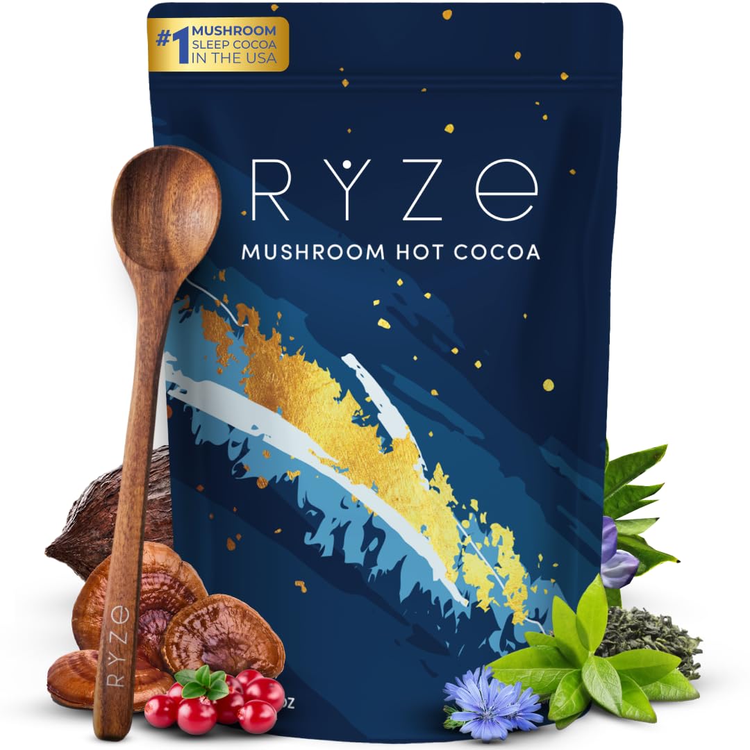 RYZE SUPERFOODS Mushroom Hot Cocoa with Melatonin Sleep Support – Keto Cocoa Powder, 20 Servings
