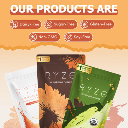 RYZE Superfoods Ultimate Energy Bundle – USDA Organic Mushroom Coffee, Mushroom Matcha & Probiotic Creamer
