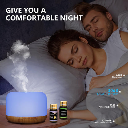 SACATR 500ml Ultrasonic Essential Oil Diffuser with 36x5mL Oils – Large Room, Auto Shut-Off, 15 Colors