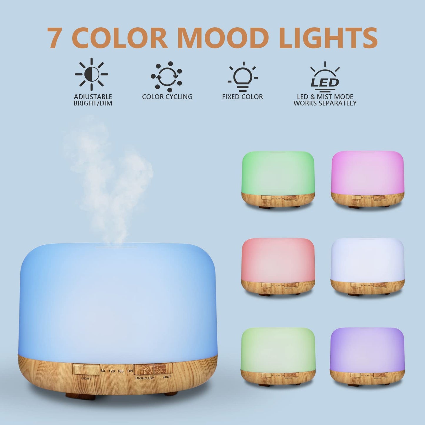 SACATR 500ml Essential Oil Diffuser with 15 Oils – Ultrasonic Humidifier, Remote, 4 Timers, 15 Color Lights