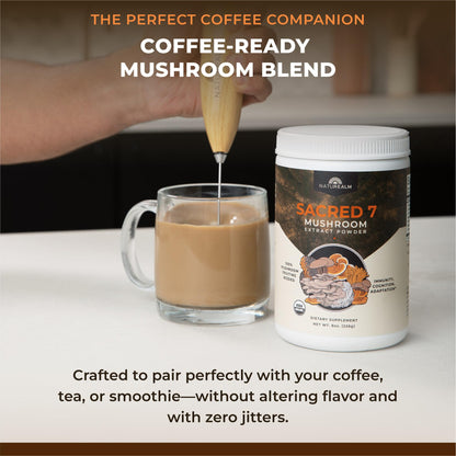 Naturealm Sacred 7 Mushroom Powder – 7-in-1 Blend (7 Month Supply) for Immune Support, Focus & Energy | Coffee Enhancer