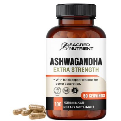 Sacred Nutrient Organic Ashwagandha Extra Strength – 300 mg Extract, Black Pepper, 100 Capsules