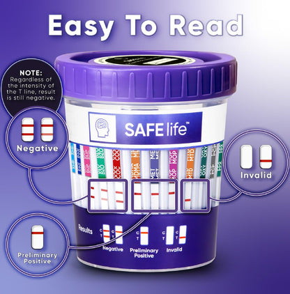 SAFE LIFE 13 Panel Urine Cup 25 Pack - Drug Test Kit (AMP500, BAR, BUP, BZO, COC150, MDMA, MET500, MOP300, MTD, OXY, PCP, TCA) + 3 Adulterants (CR, SG, PH) | OTC CLIA-Waived