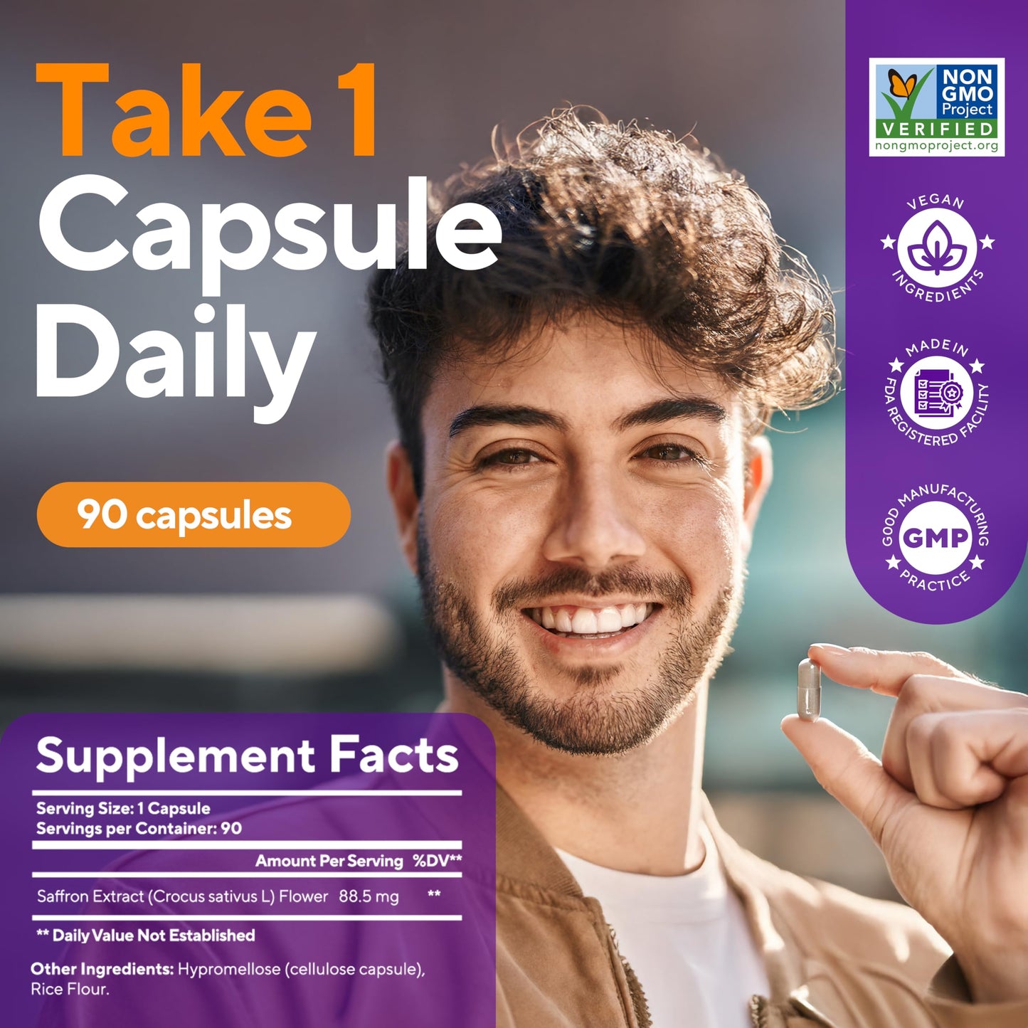 VitaUp Saffron Supplements – USA Made Saffron Extract 88.5 mg – Non-GMO, 90 Vegan Capsules | Mood, Energy & Cognitive Support