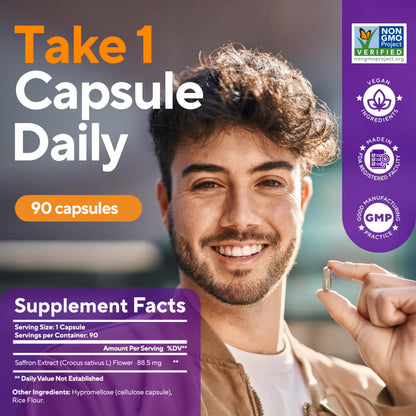 VitaUp Saffron Supplements – USA Made Saffron Extract 88.5 mg – Non-GMO, 90 Vegan Capsules | Mood, Energy & Cognitive Support