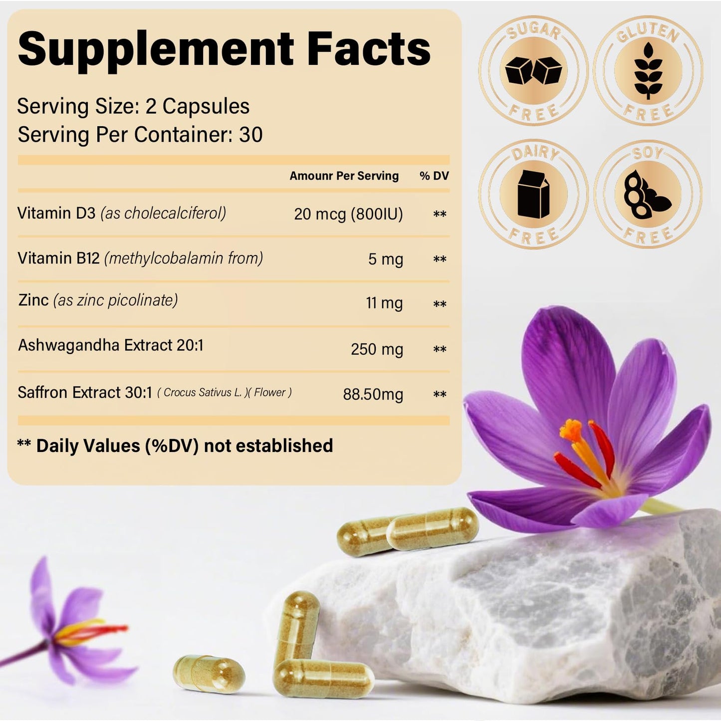 Saffron Extract Capsules 88.5mg – Mood, Energy & Vision Support | Vegan, Non-GMO, 60 Capsules