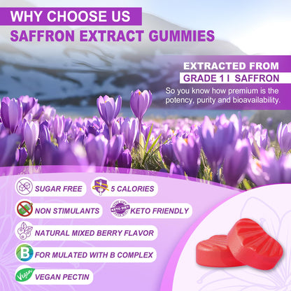 Saffron Gummies 100mg – 100% Pure Saffron Extract, Mood & Power (60 Count)