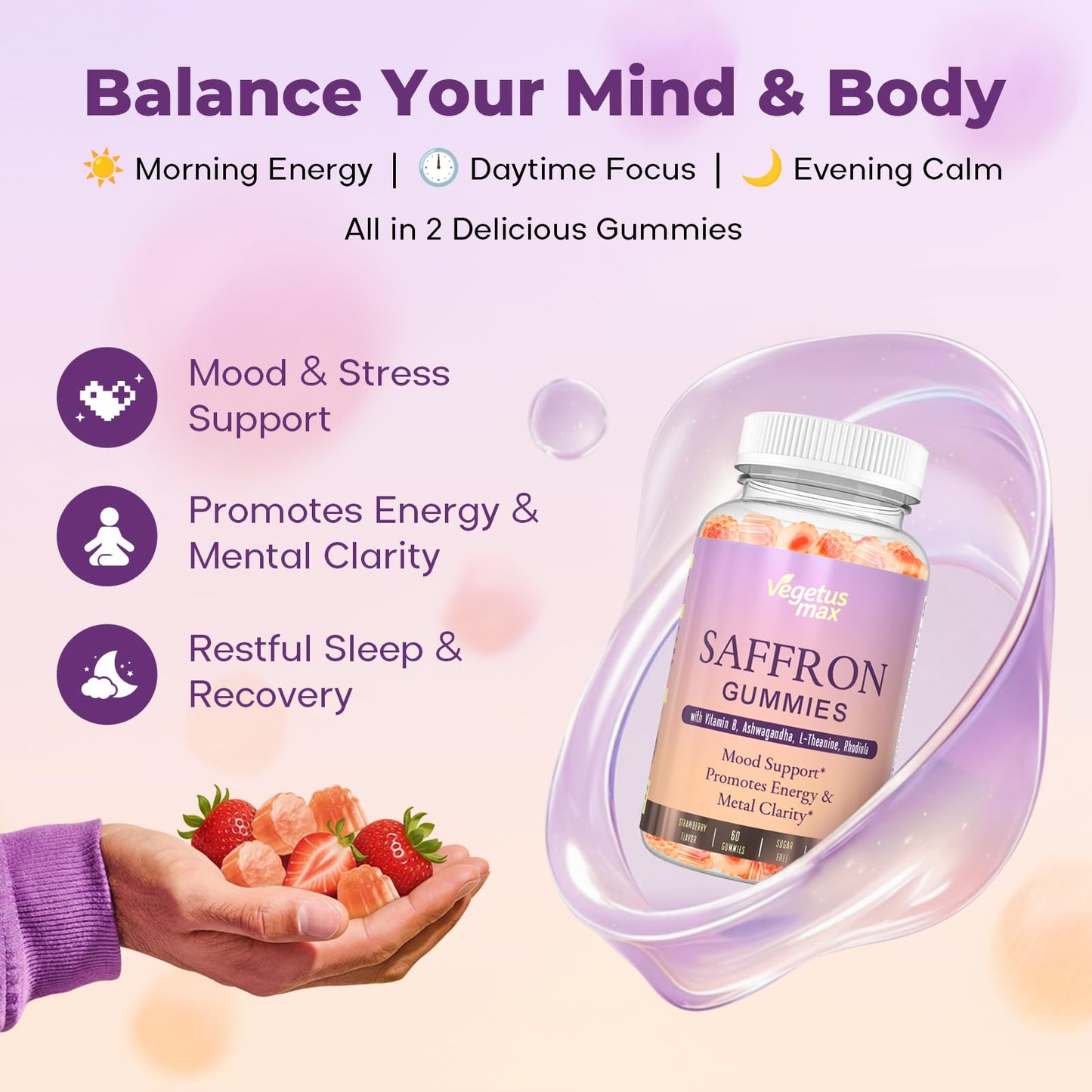Saffron Gummies for Adults – Mood, Focus & Sleep Support (60 Count)