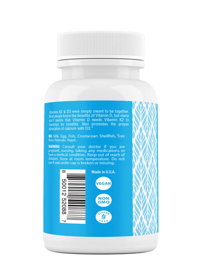 Safrel Vitamin K2 MK7 (120 mcg) + D3 (5000 IU) - 120 Capsules, Vegan, Non-GMO