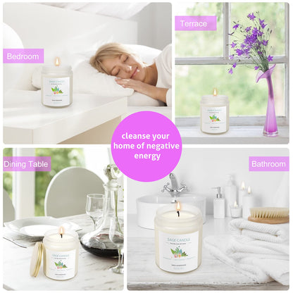 Sage Candle 8oz – Purification & Healing, 45h Soy Wax for Home Cleansing