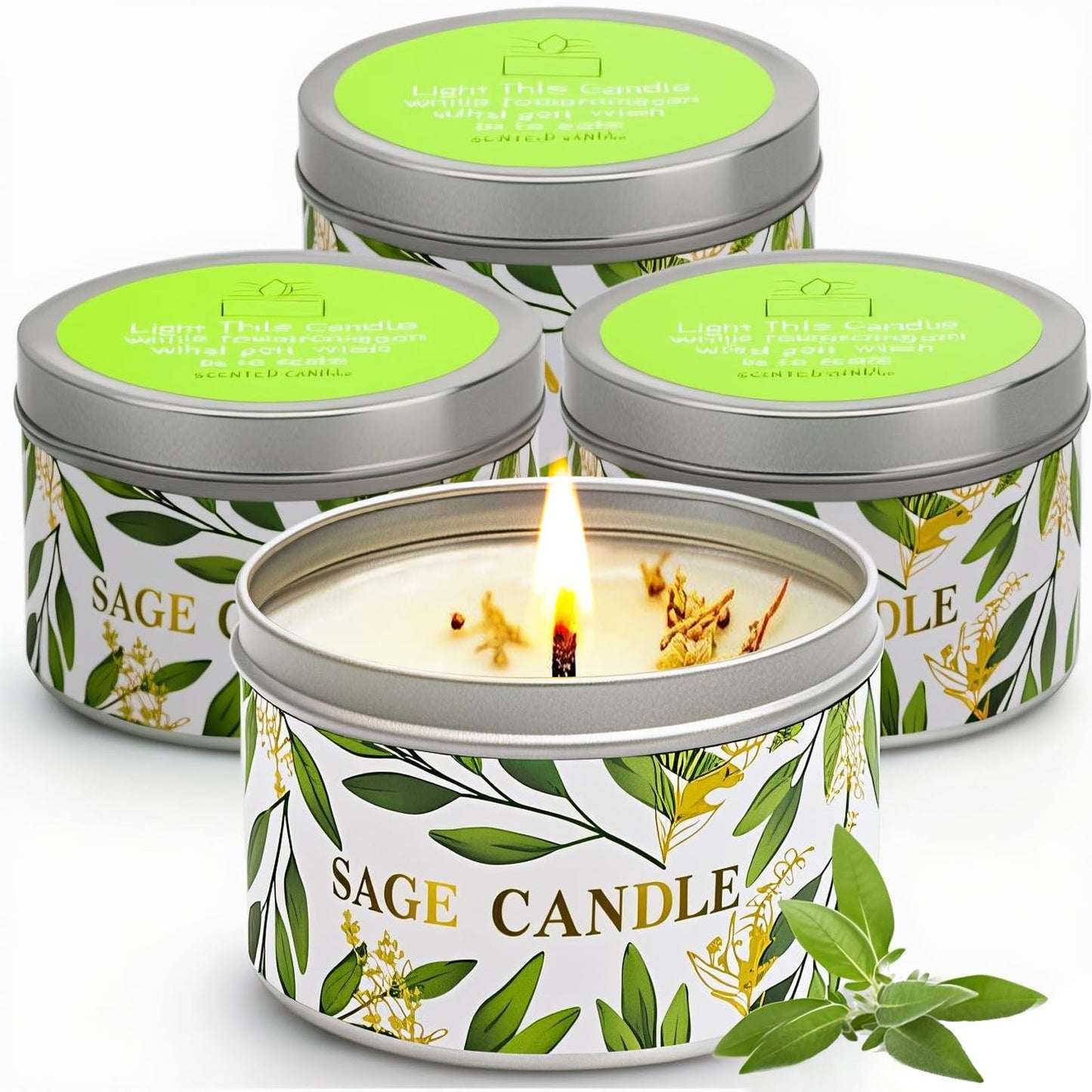 4 Pack Sage Candles with Crystal Healing Stones – White Sage & Energy Cleansing