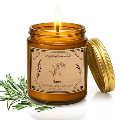 Sage Candles for Cleansing - 16oz Large Jar Scented Candle | 100+ Hour Burn Time | Home Decor & Gift