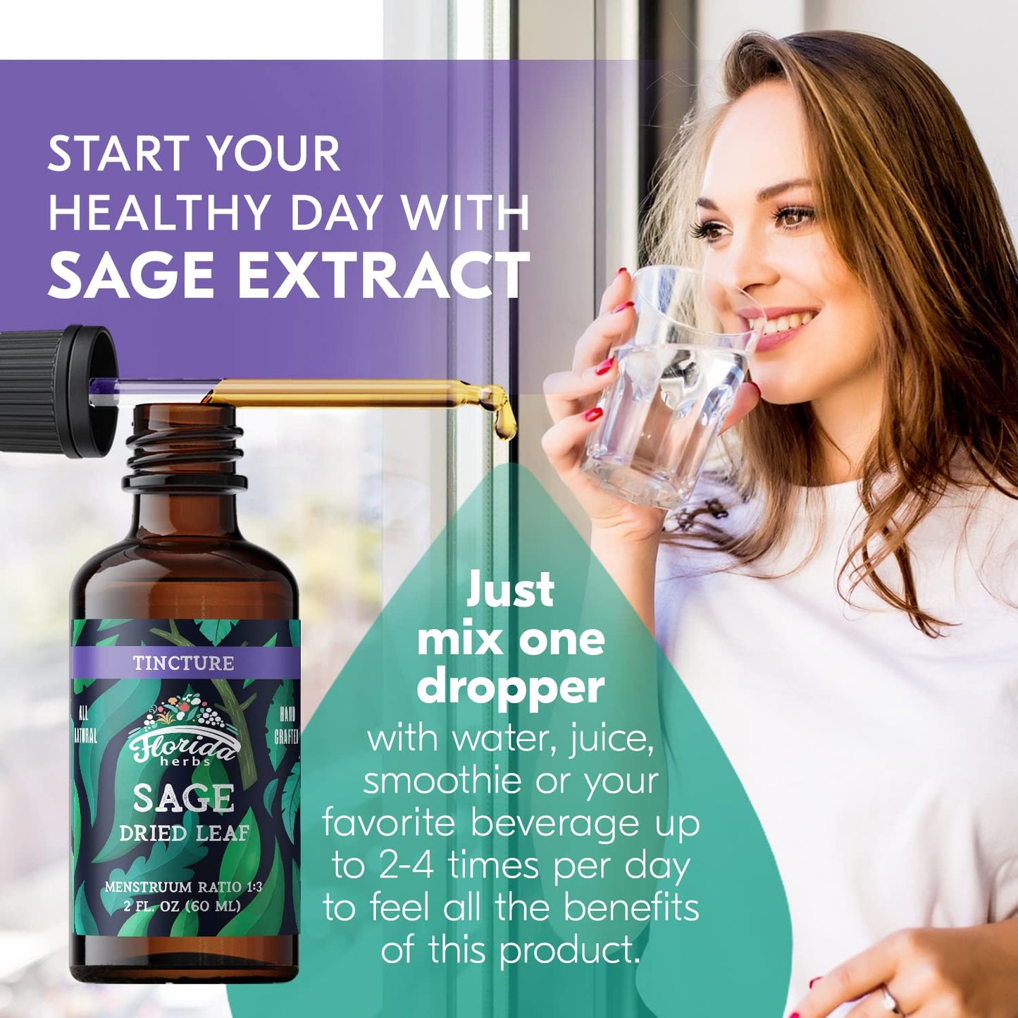 Sage Extract – Natural Dried Sage Supplement (Salvia officinalis) – Organic, Non-GMO – Made in USA – 2 oz (Pack of 2)