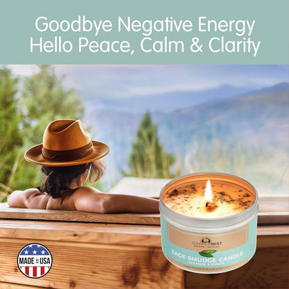 Sage Smudge Candle with White Sage Leaf (6oz) – Manifest & Cleanse | Soy Wax – USA Made