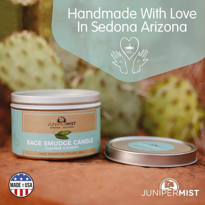 Sage Smudge Candle with White Sage Leaf (6oz) – Manifest & Cleanse | Soy Wax – USA Made