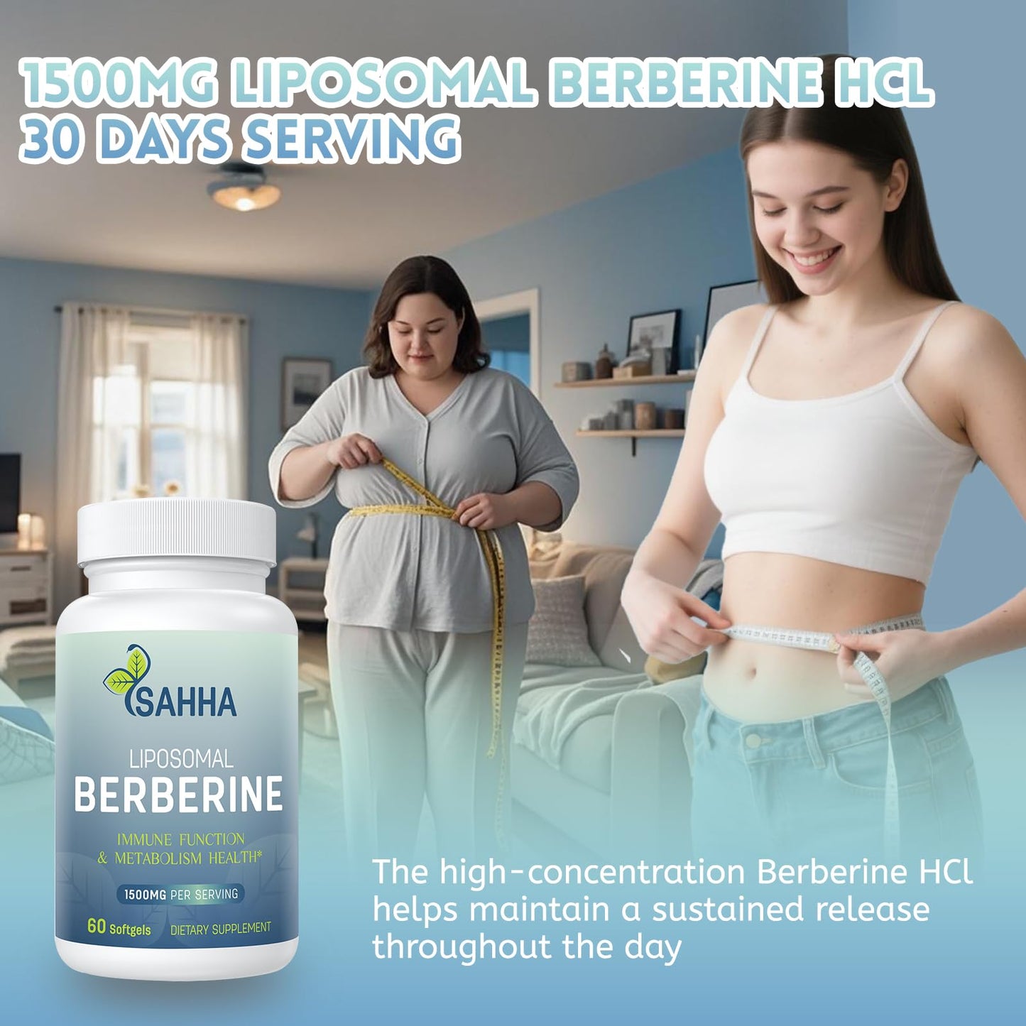 Sahha Liposomal Berberine HCL 1500mg – Supports AMPK & GLP-1 Activation, High Bioavailability – 3 Pack