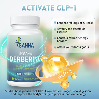 Sahha Liposomal Berberine HCL 1500mg – Supports AMPK & GLP-1 Activation, High Bioavailability – 3 Pack