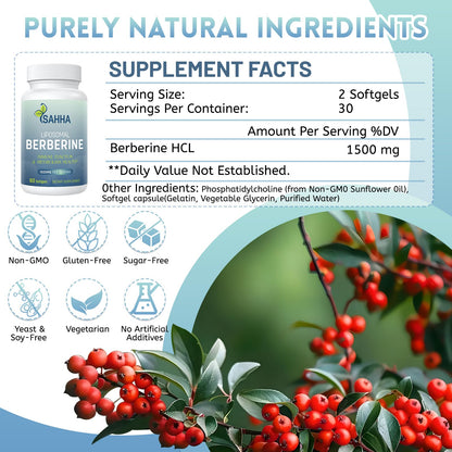 Sahha Liposomal Berberine HCL 1500mg – Supports AMPK & GLP-1 Activation, High Bioavailability – 3 Pack