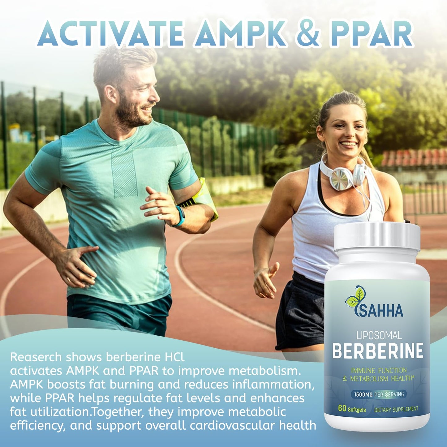 Sahha Liposomal Berberine HCL 1500mg – Supports AMPK & GLP-1 Activation, High Bioavailability – 3 Pack