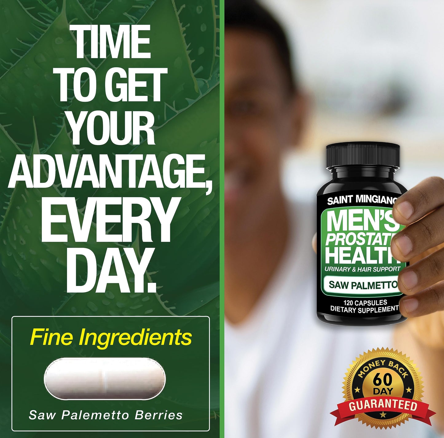 Saint Mingiano Prostate Health Supplement - 120 Capsules | Saw Palmetto, Urinary Support & Hair Health
