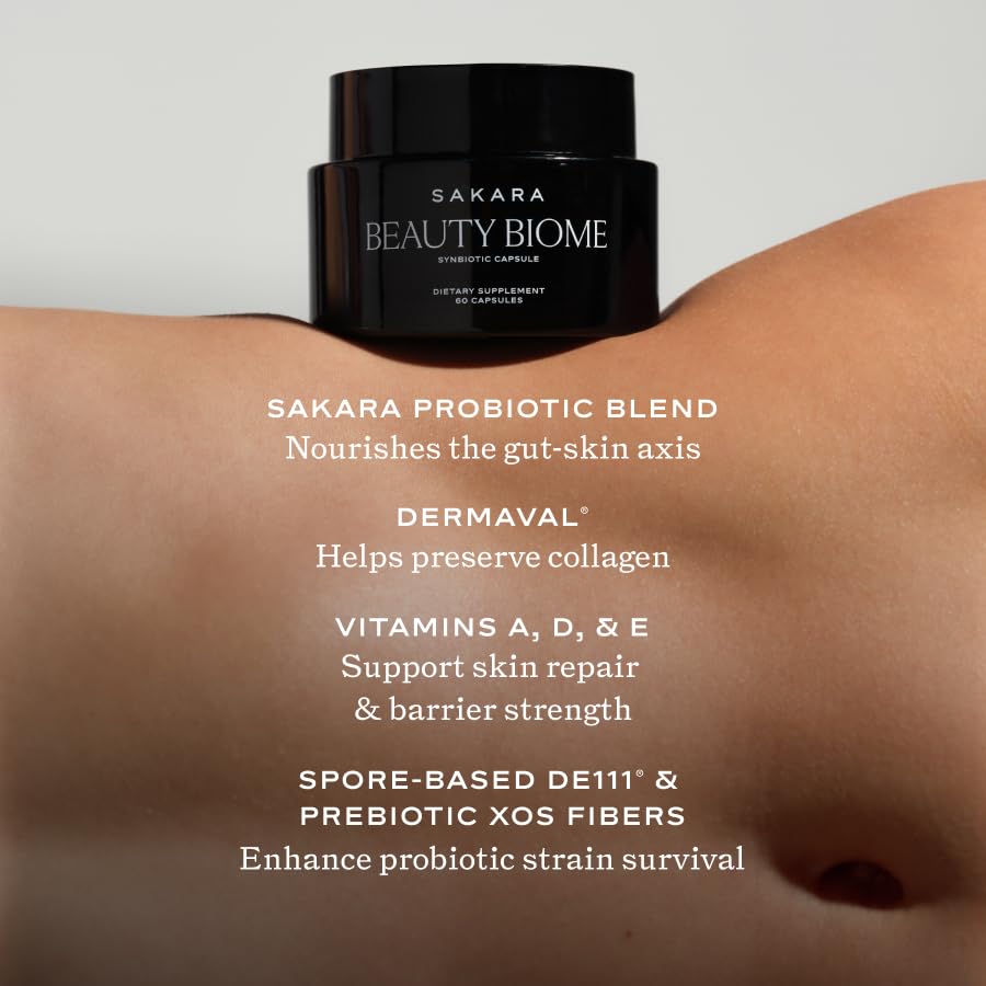 SAKARA Beauty Biome – Daily Synbiotic for Skin & Gut Health (60 Capsules)