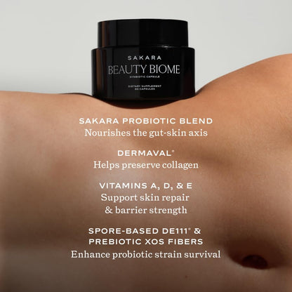 SAKARA Beauty Biome – Daily Synbiotic for Skin & Gut Health (60 Capsules)