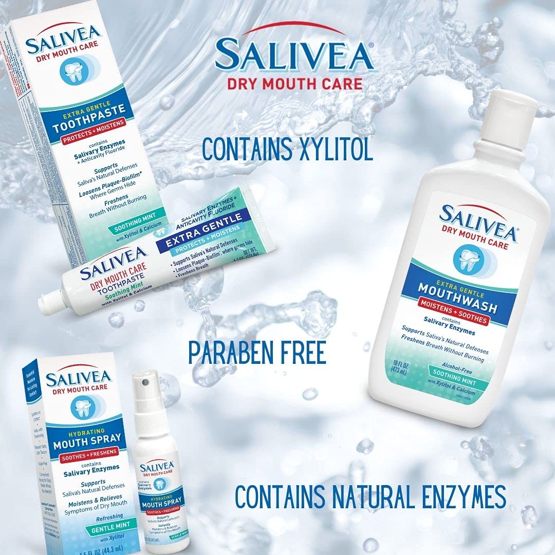 SALIVEA Extra Gentle Dry Mouth Spray – Soothing Mint with Enzymes (1.5oz, 250 Pumps)