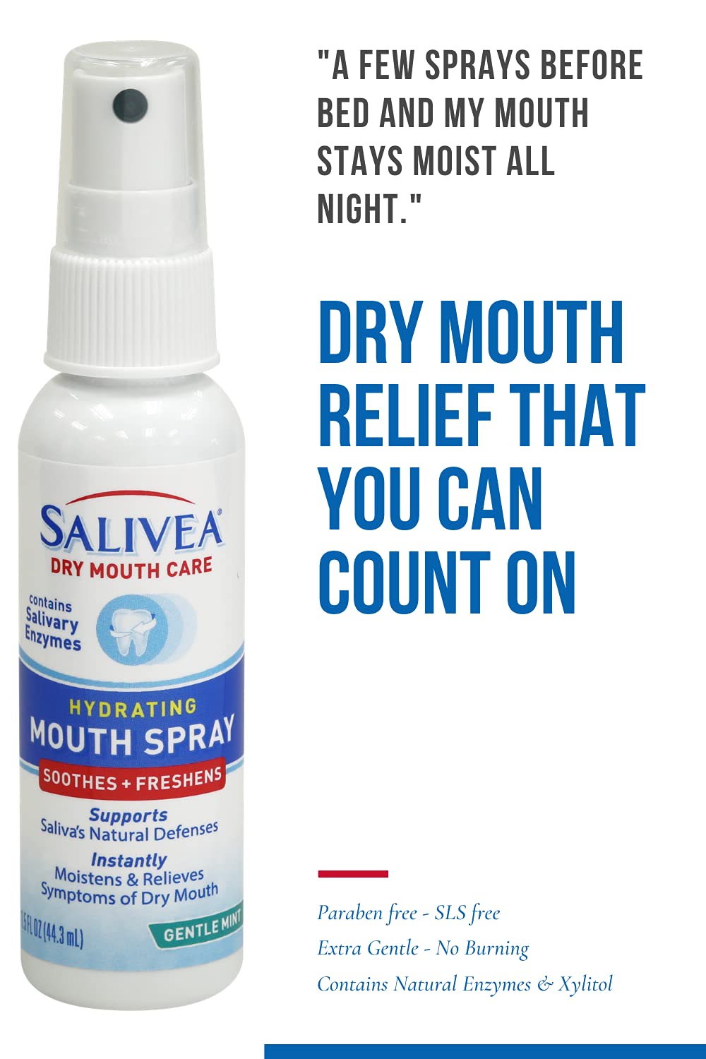 SALIVEA Extra Gentle Dry Mouth Spray – Soothing Mint with Enzymes (1.5oz, 250 Pumps)