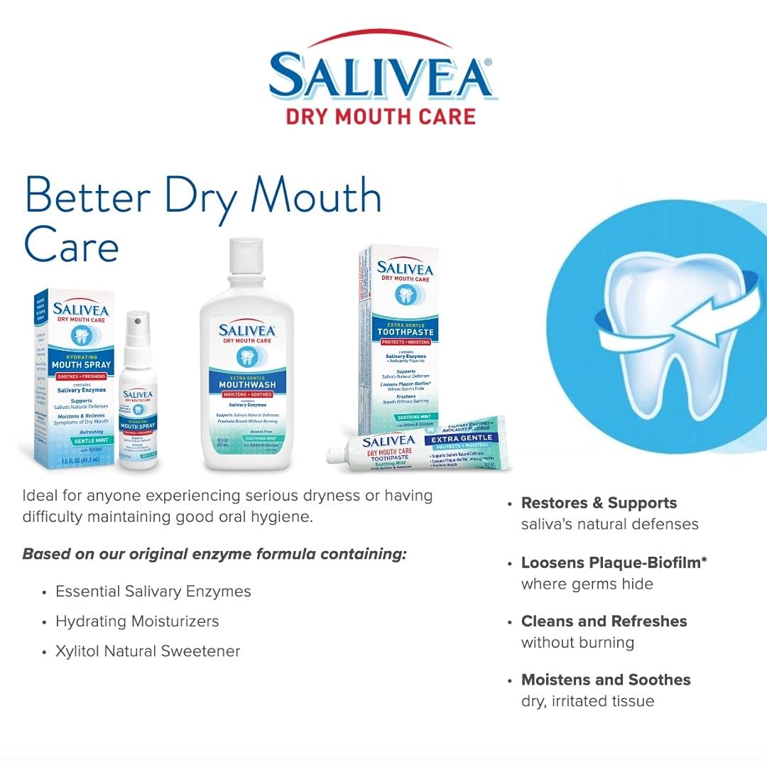 SALIVEA Extra Gentle Dry Mouth Spray – Soothing Mint with Enzymes (1.5oz, 250 Pumps)
