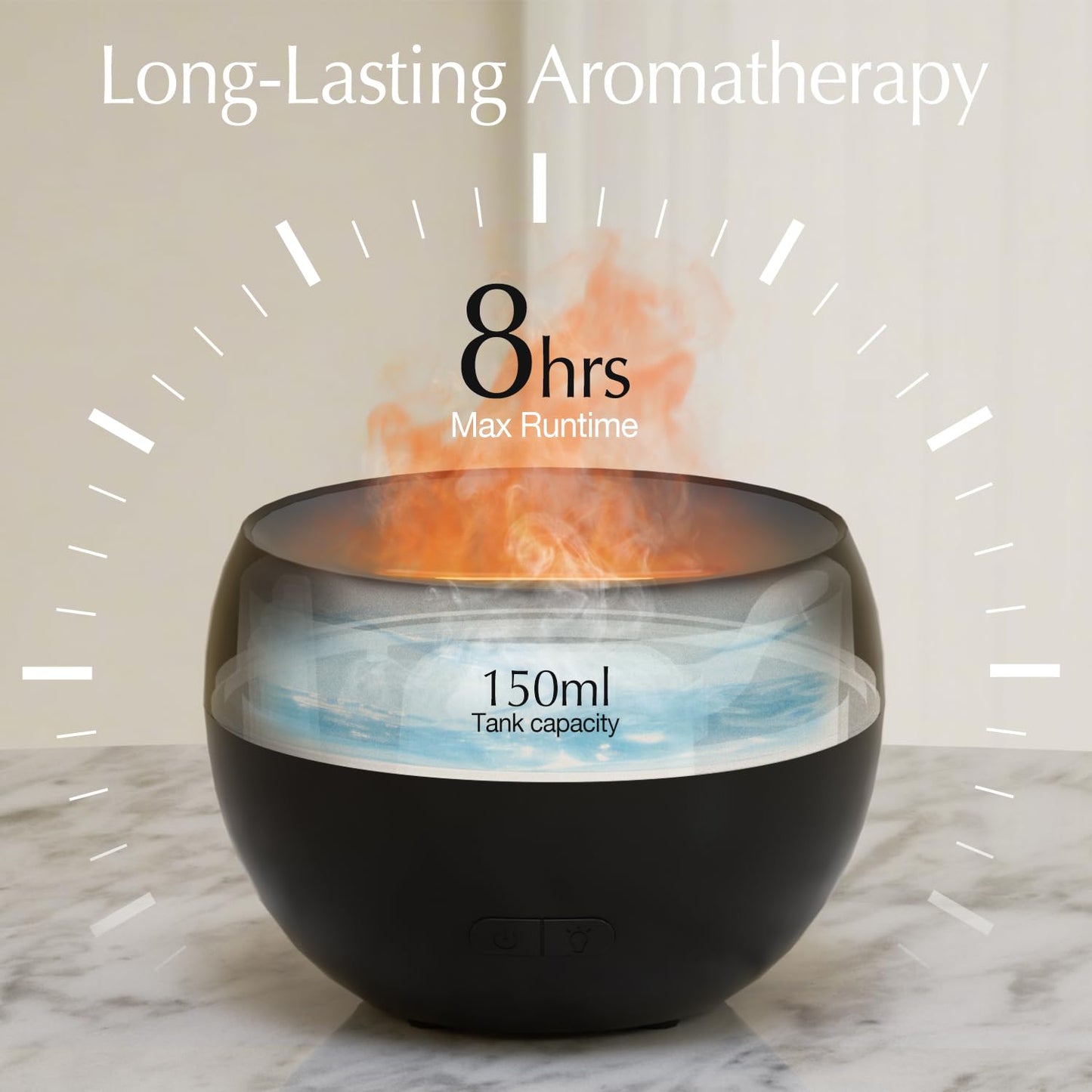 SALKING Flame Diffuser for Essential Oils – 150ml Ultrasonic Flame Humidifier (Auto-Off, Black)