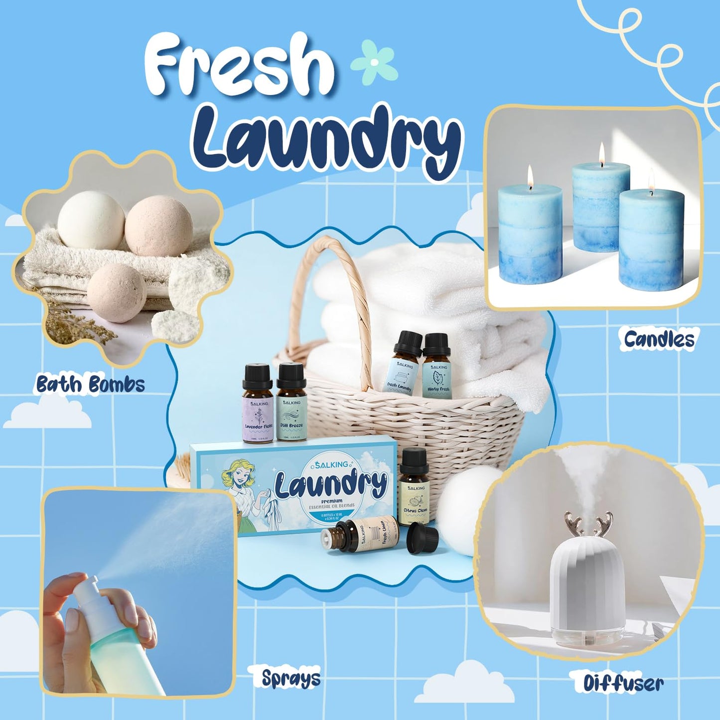 SALKING Laundry Collection Essential Oils Set | Pure Oils for Diffuser & Laundry