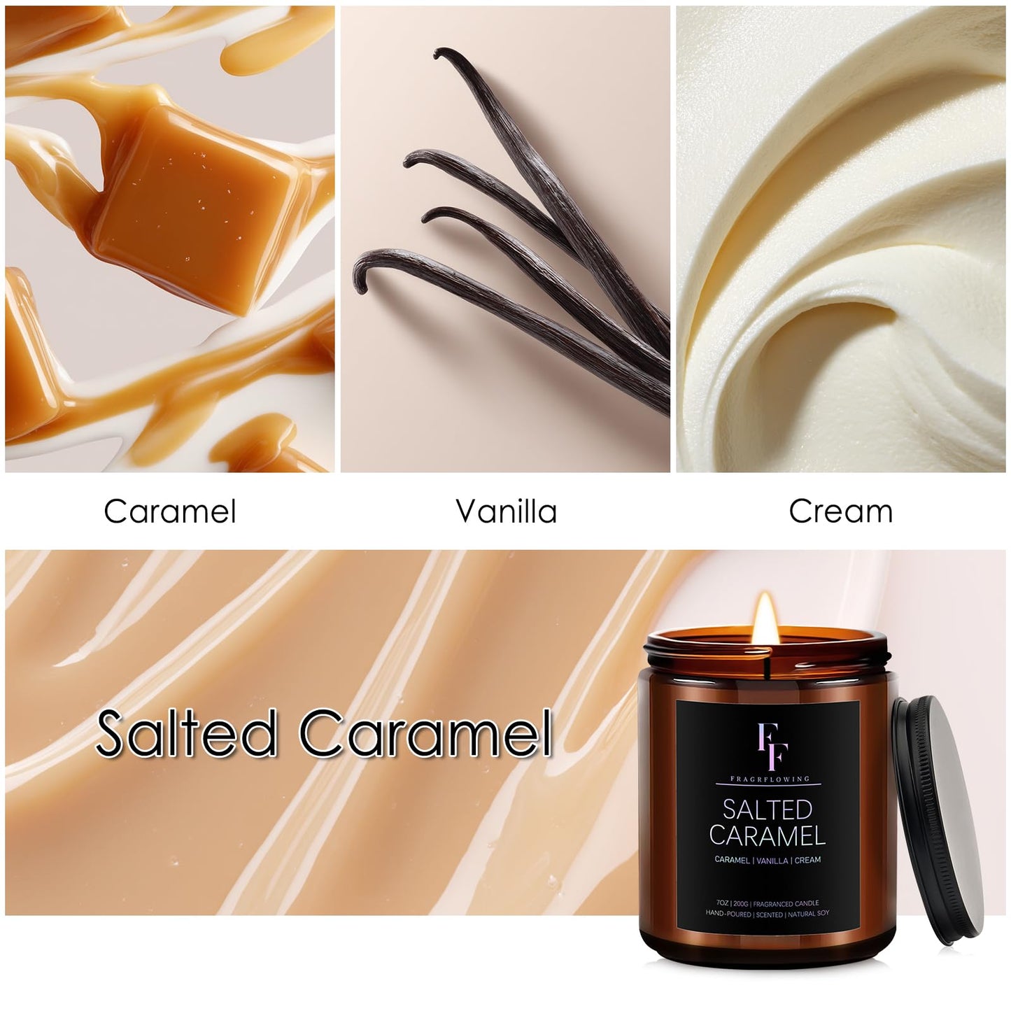 Salted Caramel Scented Candle – 7oz Soy Wax, Aromatherapy Gift