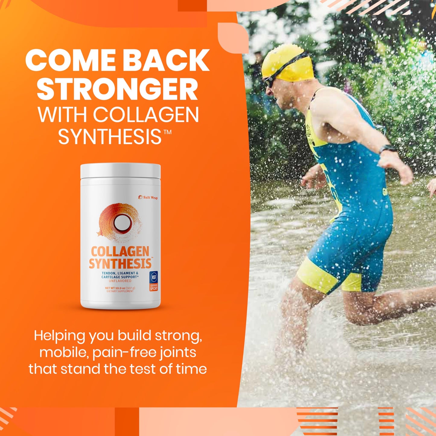 SaltWrap Collagen Synthesis - Joint Support with Fortigel & Tendoforte, NSF Certified for Sport