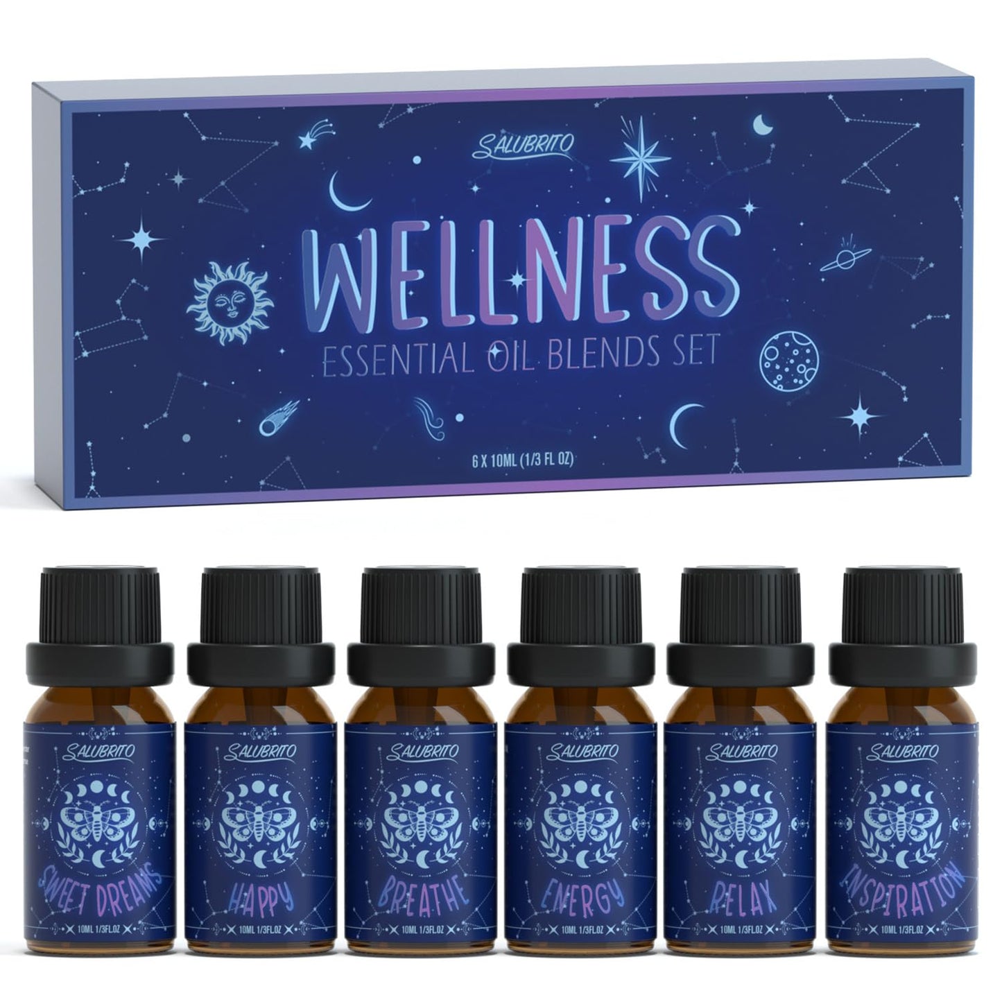 SALUBRITO Essential Oils Set – 6x10ml Wellness Aromatherapy